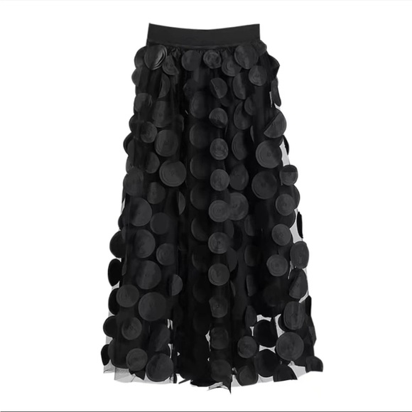 (last 2) Thea Noir - black polka dot sheer runway luxury tulle long a-line skirt - Picture 4 of 9